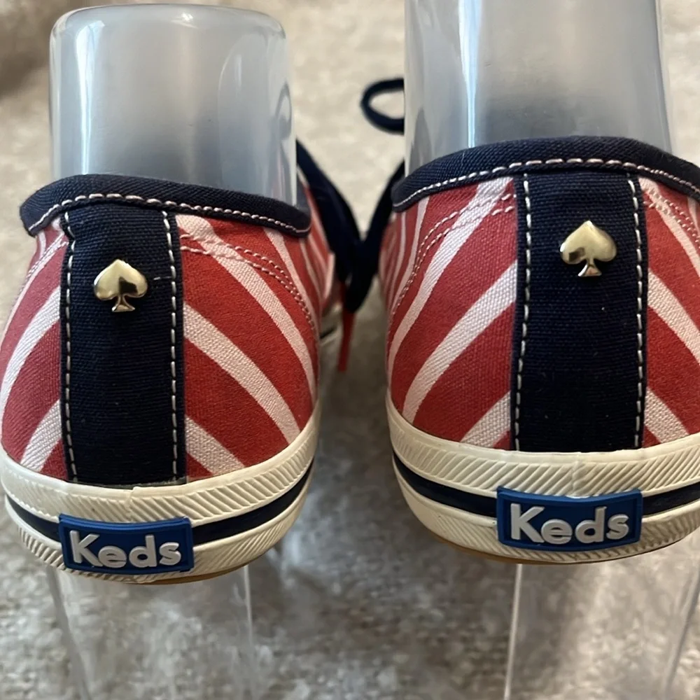 Kate Spade Keds Lace-up Canvas Sneaker Red White Stripes Size‎ 9